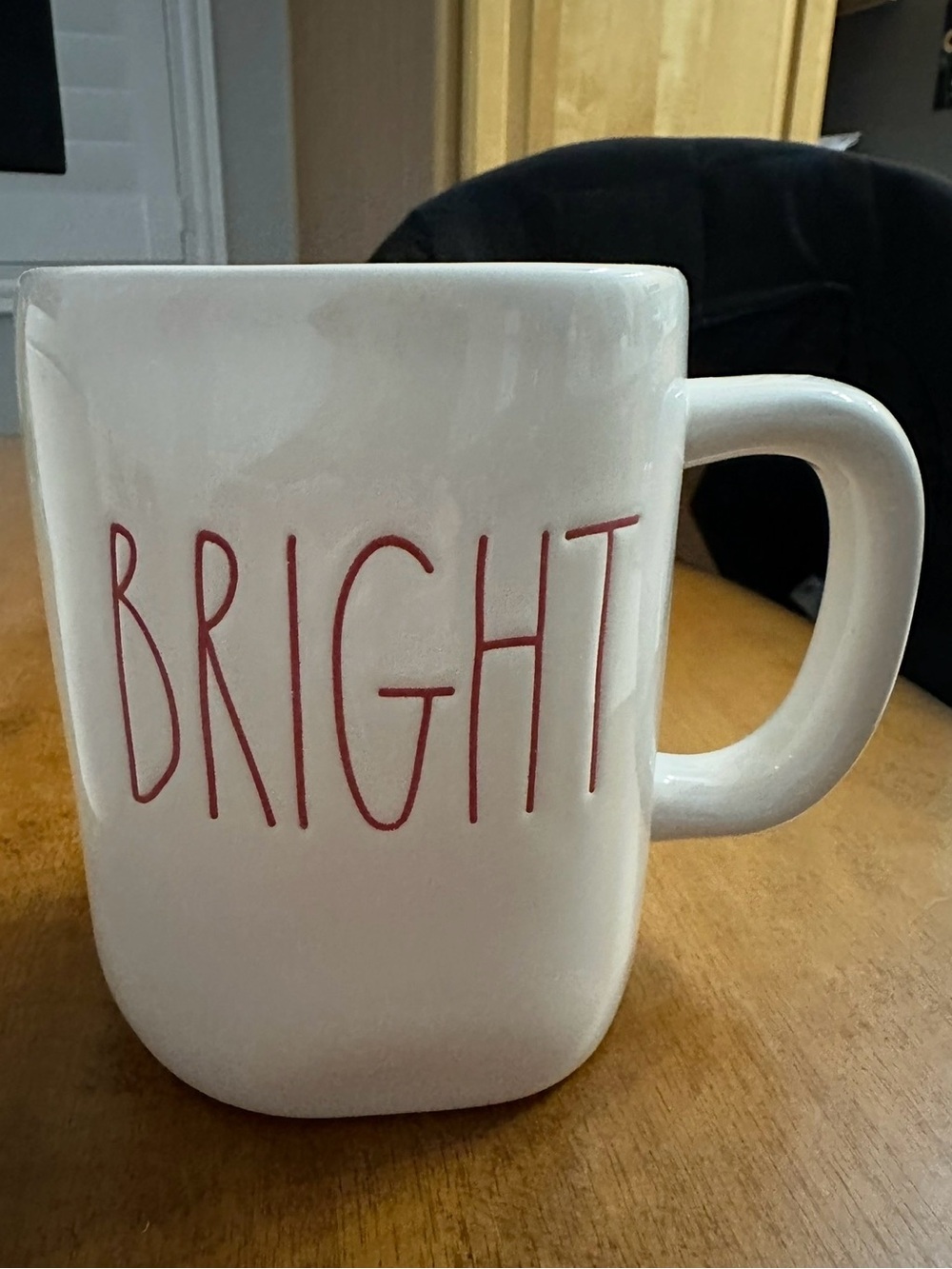 Rae Dunn White Ceramic Mug with Red 'BRIGHT' Lettering